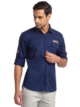 Parx - Slim Fit Solid Dark Blue Shirt