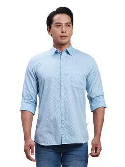 Parx - Slim Fit Printed Light Blue Shirt