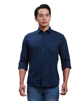 Parx - Slim Fit Solid Dark Blue Shirt