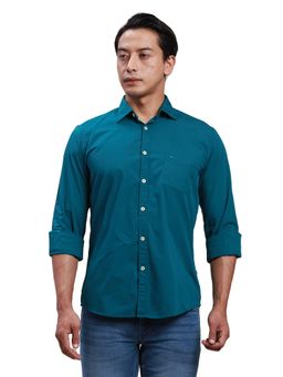Parx - Slim Fit Solid Dark Blue Petrol Shirt