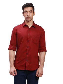 Parx - Slim Fit Solid Dark Red Shirt