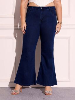 Miss Chase - A+ Curve Collection Plus Size Women's Navy Blue Bootcut High Rise Denim Jeans