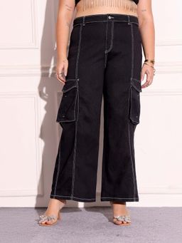 Miss Chase - A+ Curve Collection Plus Size Women's Black Wide-Leg High-Rise Denim Jeans