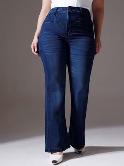 Miss Chase - A+ Curve Collection Plus Size Women's Navy Blue Bootcut Denim Jeans