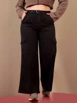 Miss Chase - A+ Curve Collection Plus Size Women's Black Wide Leg Denim Jeans