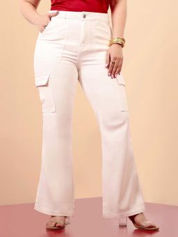 Miss Chase - A+ Curve Collection Plus Size Women's White Wide-Leg Stretchable Jeans
