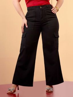 Miss Chase - A+ Curve Collection Plus Size Women's Black Wide-Leg Denim Jeans