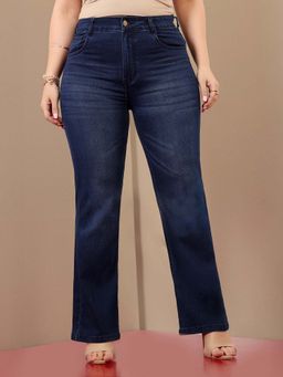 Miss Chase - A+ Curve Collection Plus Size Women's Navy Blue Bootcut Denim Jeans