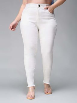Miss Chase - A+ Curve Collection Plus Size Women's White Skinny Denim Jeans