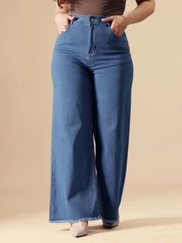 Miss Chase - A+ Curve Collection Plus Size Women's Blue Wide-Leg Denim Jeans