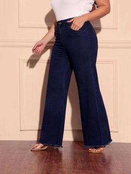 Miss Chase - A+ Curve Collection Plus Size Women's Navy Blue Wide-Leg Denim Jeans