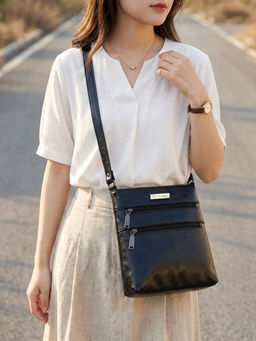 VISMIINTREND - Women Premium Vegan Leather Stylish Black Sling Bag (M)