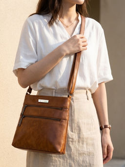 VISMIINTREND - Women Premium Vegan Leather Stylish Tan Sling Bag (M)