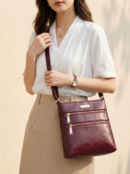 VISMIINTREND - Women Premium Vegan Leather Stylish Wine Sling Bag (M)