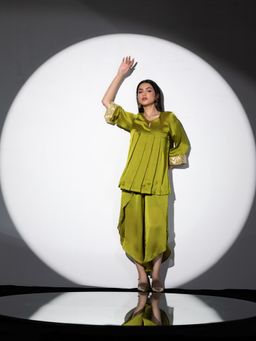 Swtantra - Lilly Lime Satin Coordinate with Wrap Pants (Set of 2)