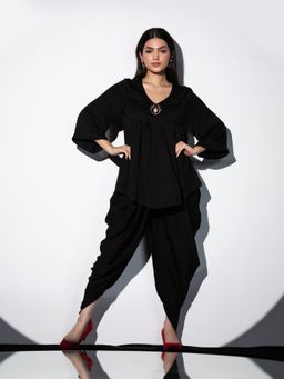 Swtantra - Keyhole Black Korean Top with Palazzo Pants (Set of 2)