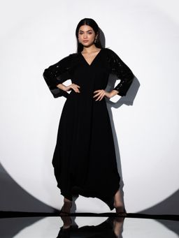 Swtantra - Black Jumpsuit with Sequin Sleeves