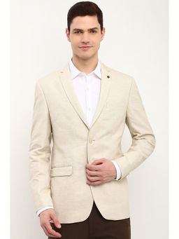 Allen Solly - Men Beige Slim Fit Textured Formal Blazer