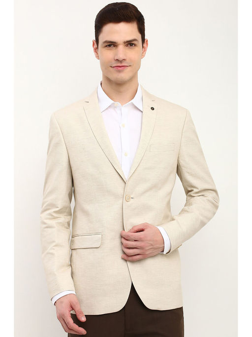 Allen Solly Men Beige Slim Fit Textured Formal Blazer