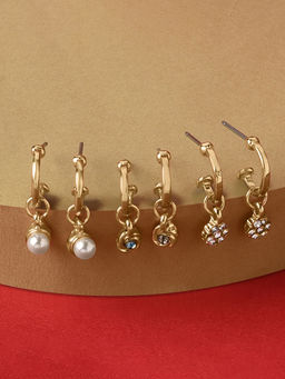 Accessorize London - Women's Blue Harvest Set of 3 Pearl Huggie Hoop Earring
