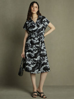 DL WOMAN - Black Floral Print V-Neck Wrap Dress