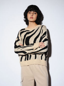 ONLY - Beige Jacquard Knit Pullover