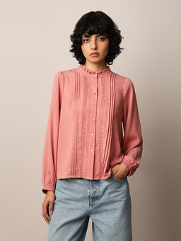 ONLY - Peach Lace Trimmed Shirt