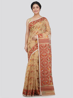 PinkLoom - Womens Soft Cotton Jamdani Saree without Blouse -Beige
