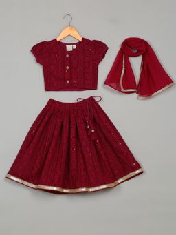SAKA DESIGNS - Embroidered Embellished Maroon Lehenga Choli with Dupatta (Set of 3)