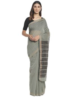 Fabindia - Grey Hand Woven Cotton Silk Sari
