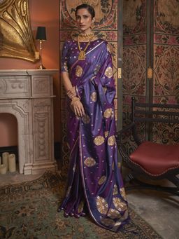 Akhilam - Womens Silk Blend Purple Woven Designer Saree with Unstitched Blouse