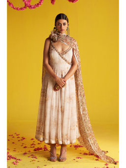 STUDIO BAGECHAA - White Amita Angrakha with Pant and Dupatta (Set of 3)