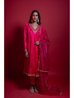 Aavya Store - Hot Pink A-Line Anarkali with Pant and Dupatta (Set of 3)