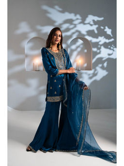 Aavya Store - Blue Sharara with Kurti and Dupatta (Set of 3)