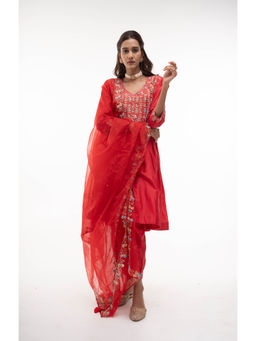Aavya Store - Red Kurta with Salwar and Dupatta (Set of 3)