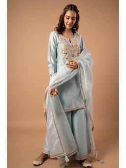 Aavya Store - Blue Palazzo Kurta with Palazzo and Dupatta (Set of 3)