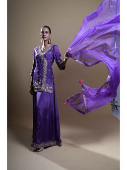 Aavya Store - Purple Sharara with Kurti and Dupatta (Set of 3)