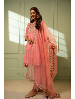 Aavya Store - Baby Pink A-Line Kurta with Pant and Dupatta (Set of 3)