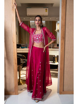 Aavya Store - Pink Cape with Blouse and Palazzo (Set of 3)