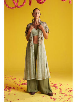 STUDIO BAGECHAA - Arna Green Bustier with Flared Pant and Cape (Set of 3)