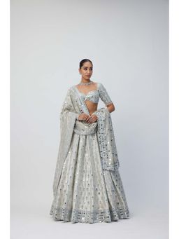 Vvani by Vani Vats - Silver Shimmer Organza Lehenga with Blouse and Dupatta (Set of 3)
