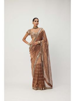 Vvani by Vani Vats - Copper Shimmer Organza Saree with Stitched Blouse