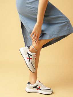 Marc Loire - Women Cream Lace-Ups Solid Casual Sneakers