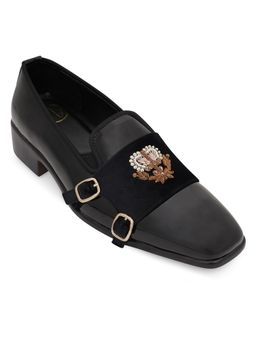 NR by Nidhi Rathi - Black and Brown Suede Monk Strap Shoes for Men