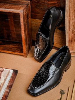 NR by Nidhi Rathi - Glossy Black Slip On Loafers for Men