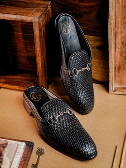 NR by Nidhi Rathi - Black Textured Mules for Men