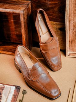 NR by Nidhi Rathi - Tan Patent Loafers for Men