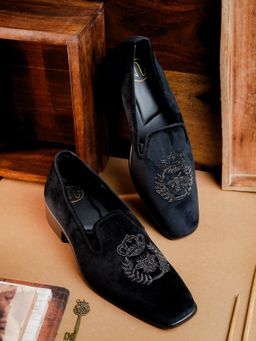 NR by Nidhi Rathi - Black Suede Slip On Casual Square Toe Loafers for Men