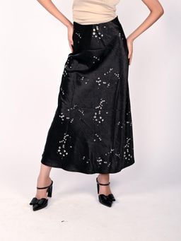 Odette - Black and White Satin Printed Skirt