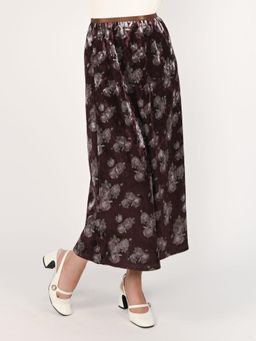 Odette - Brown and Grey Satin Floral Printed Skirt
